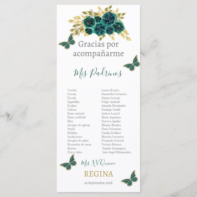 Programa Verdor Floral Quinceañera (Reverso)