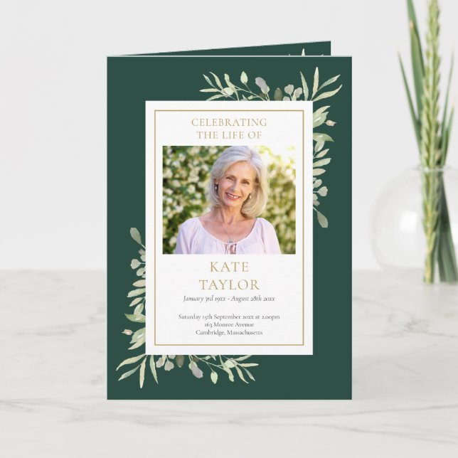 Programa Verdor Funeral Doblado Orden De Servicio (Anverso)