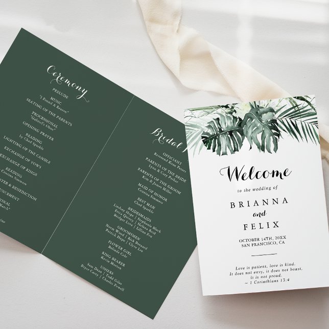 Programa Verdor tropical Boda plegado con flor blanca (Subido por el creador)