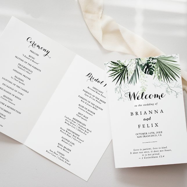 Programa Verdor tropical Boda plegado con flor blanca (Subido por el creador)