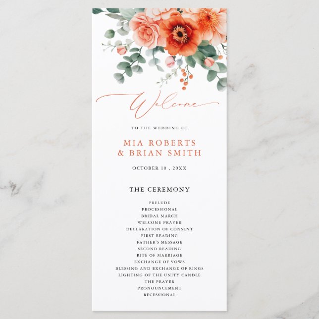Programa Verona Sunset Bright Naranja Boda floral moderno (Anverso)
