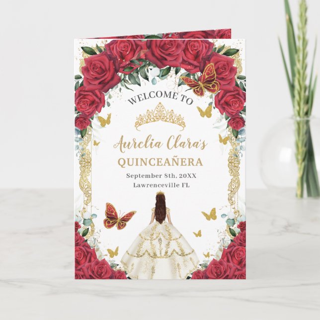 Programa Vestido blanco floral rojo Quinceañera Orden de ev (Anverso)