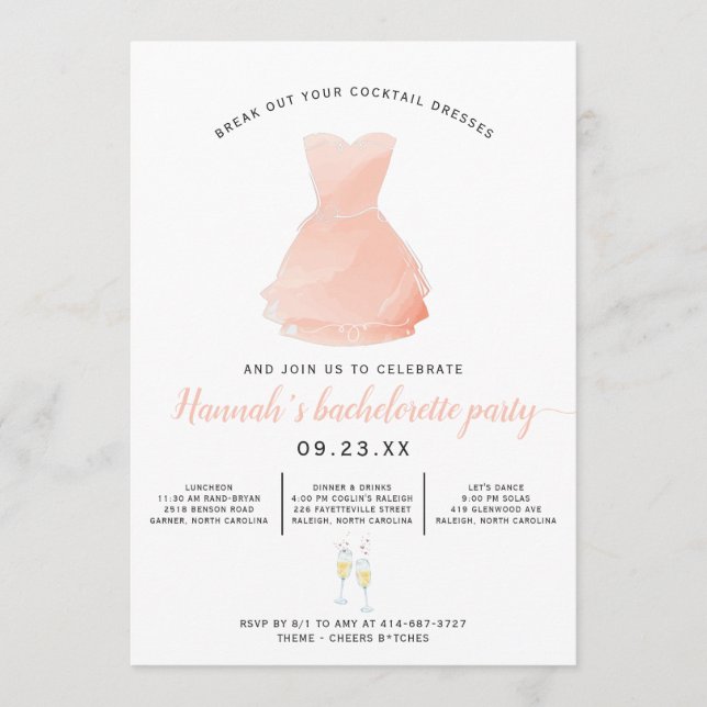 Programa Vestido elegante de cóctel | Bachelorette Party (Anverso)