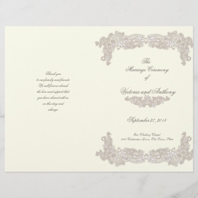 Programa Victoriano de Bodas Blancas de Lace Flora (Anverso)