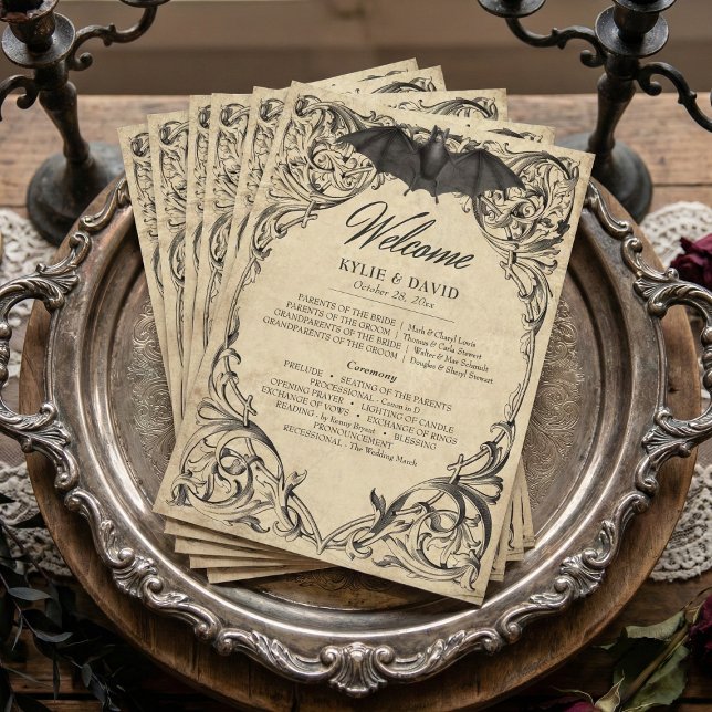 Programa Vintage Bat Until Death Black Parchment Wedding (Vintage Bat Until Death Black Parchment Wedding Program)