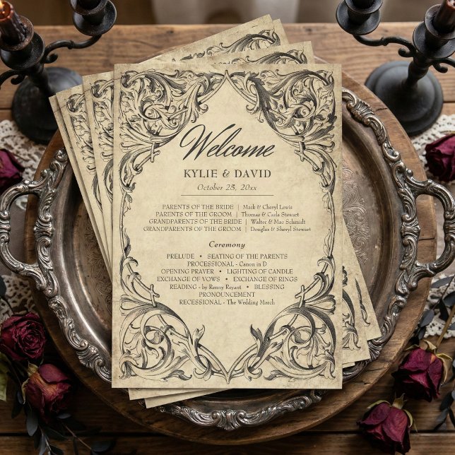 Programa Vintage Bat Until Death Black Parchment Wedding (Subido por el creador)