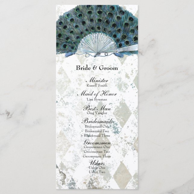 Programa Vintage Blue Peacock Fan Wedding (Anverso)