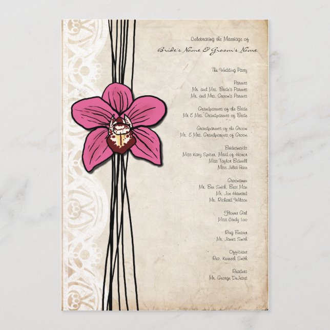 Programa Vintage Bright Pink Orchid Wedding (Anverso)