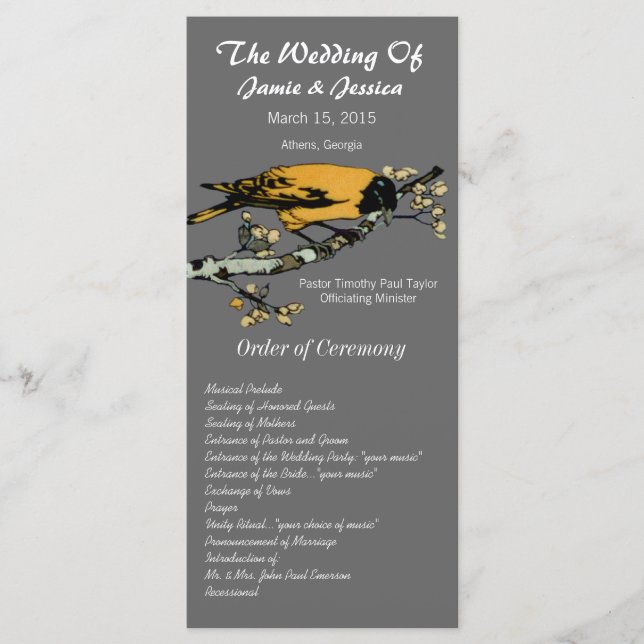 Programa Vintage de Boda de Aves (Anverso)