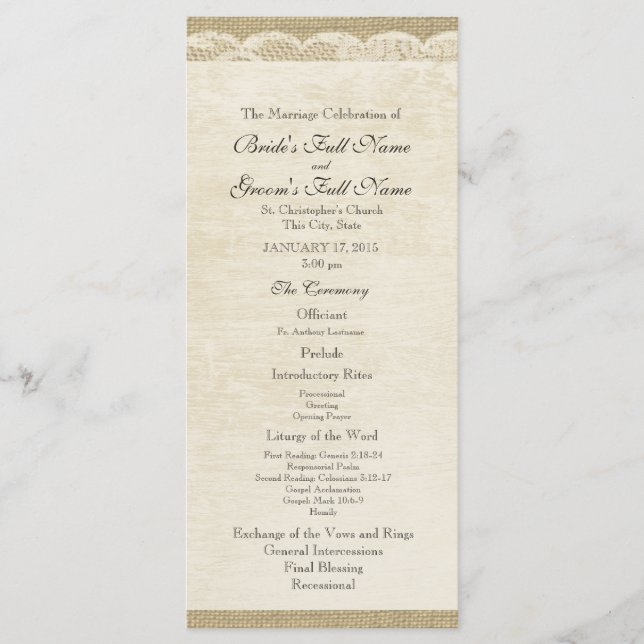 Programa Vintage de Boda de encaje (Anverso)