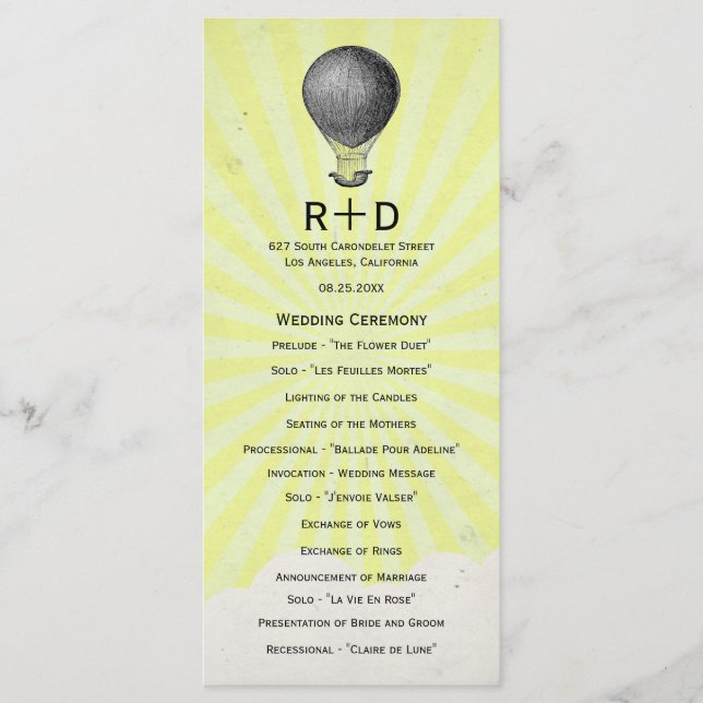 Programa Vintage de Boda en Globo de Aire Caliente (Anverso)