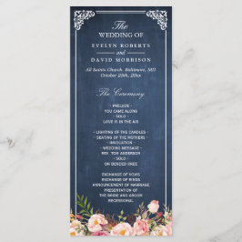 Programa Vintage Floral Blue Chalkboard Wedding