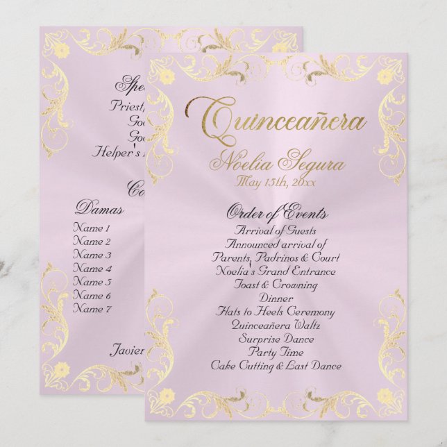 Programa Vintage Frame Quinceanera Program - Pink/Gold (Anverso / Reverso)