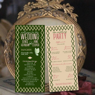 Programa Vintage Garden Green & Cream Whimsy Wedding Day of