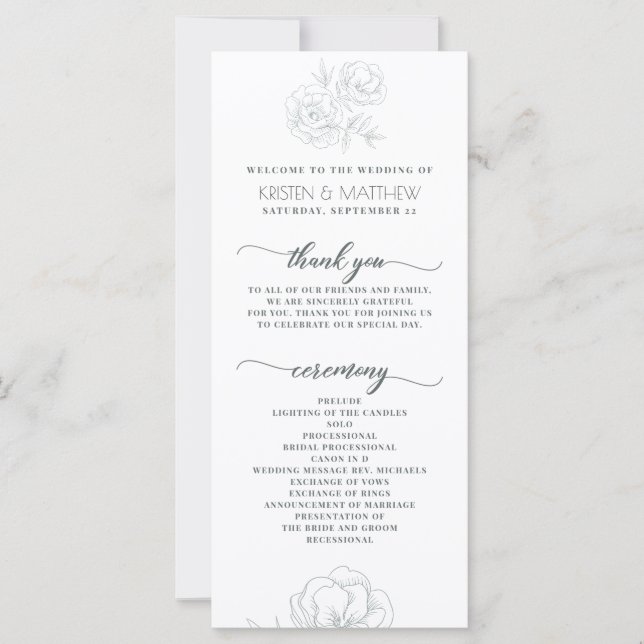 Programa Vintage Gray Modern Floral Wedding (Anverso)