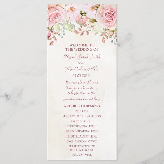 Programa Vintage Pink Floral Spring Wedding Program (Anverso)