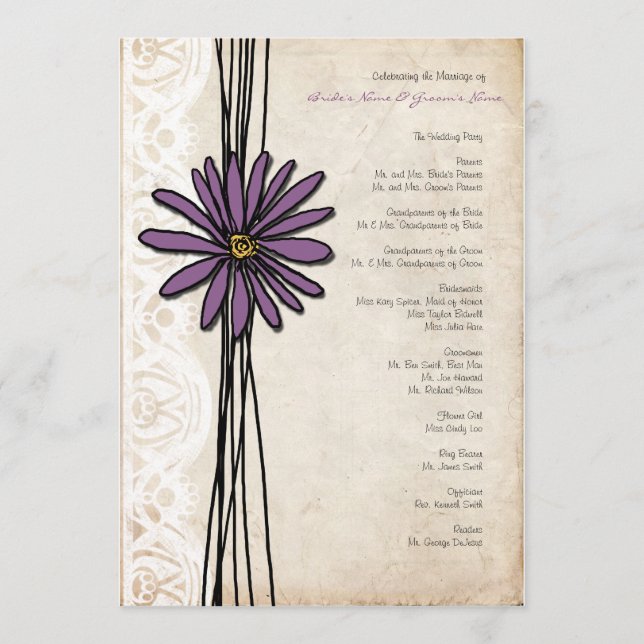 Programa Vintage Purple Daisy Wedding (Anverso)