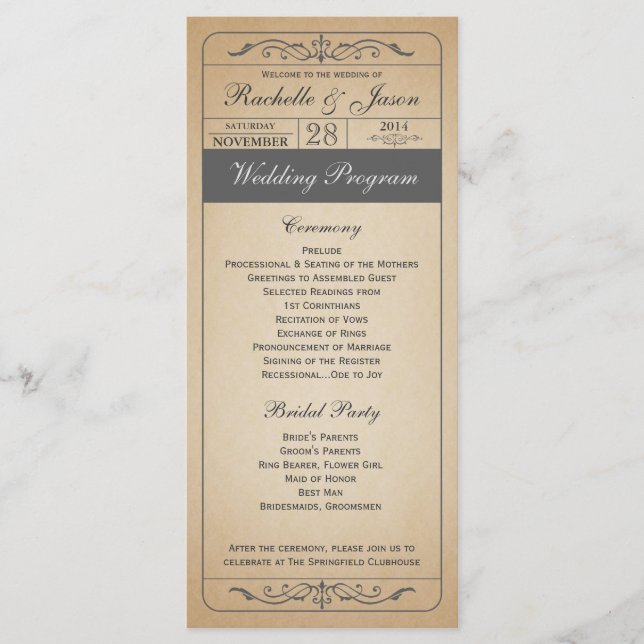 Programa Vintage Wedding Ticket Program (Anverso)