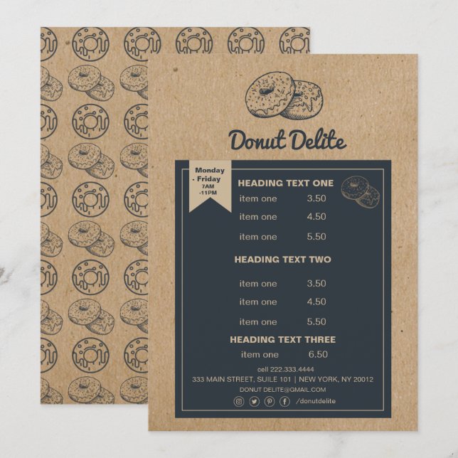 Programa volante de patrón de panadería de papel de artesan (Anverso / Reverso)