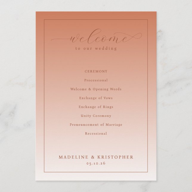 Programa Warm Peach Wedding Ceremony Program (Anverso)