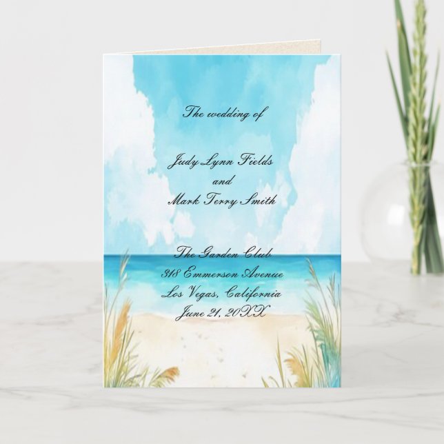 Programa Watercolor Blue Ocean Beach Wedding (Anverso)