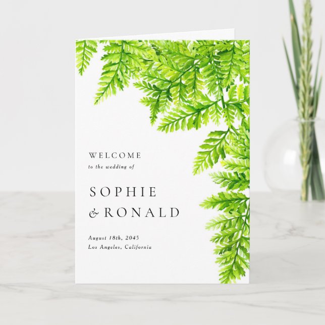 Programa Watercolor Chartreuse Green Fern deja Boda (Anverso)