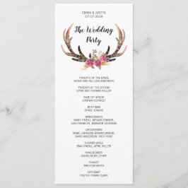 Programa Watercolor Deer Antlers Bohemian Country Wedding