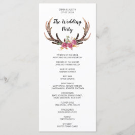 Programa Watercolor Deer Antlers Country Wedding Rackcard