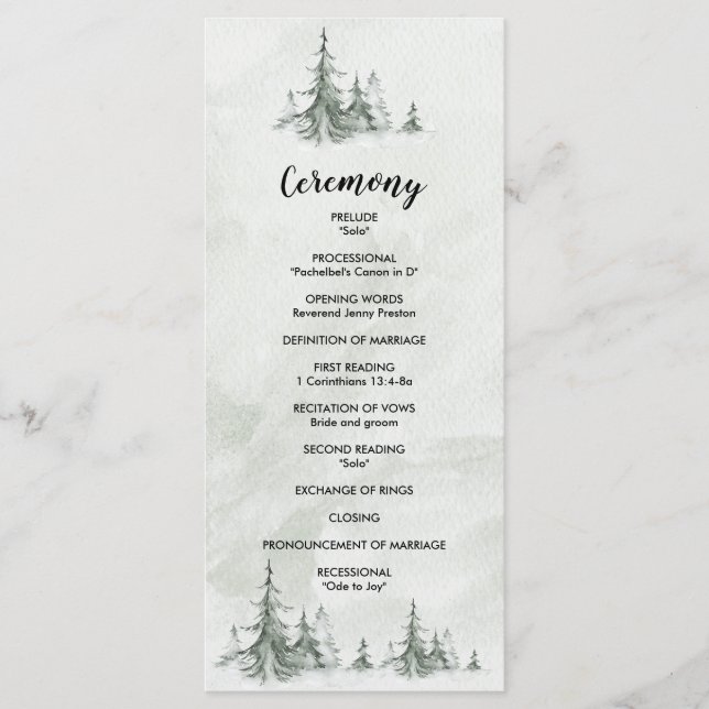 Programa Watercolor Fir Trees Boda de Invierno (Anverso)