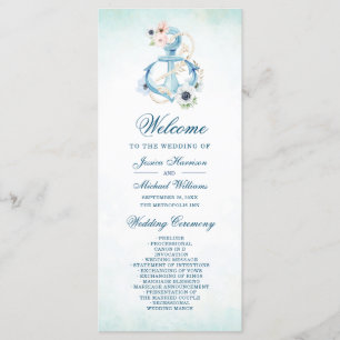 Programa Watercolor Floral Anchor Boda de playa Verde azula