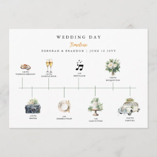 Programa Watercolor Illustrated Wedding day Timeline 
