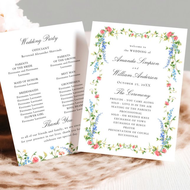Programa Watercolor Meadow Wildflower Boho Boda Ceremonia (Subido por el creador)