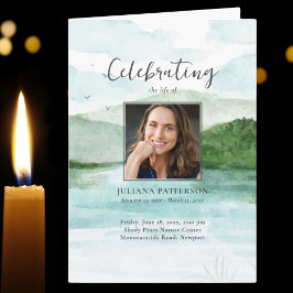 Programa Watercolor Mountain Lake Funeral Order of Service
