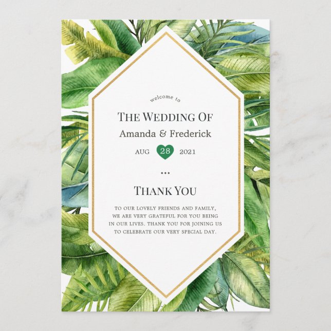 Programa Watercolor Tropical Summer Beach Wedding (Anverso)