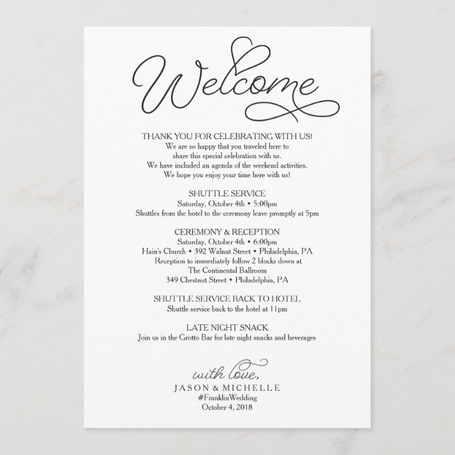 Programa Wedding Itinerary - Wedding Welcome Letter Beloved (Anverso)