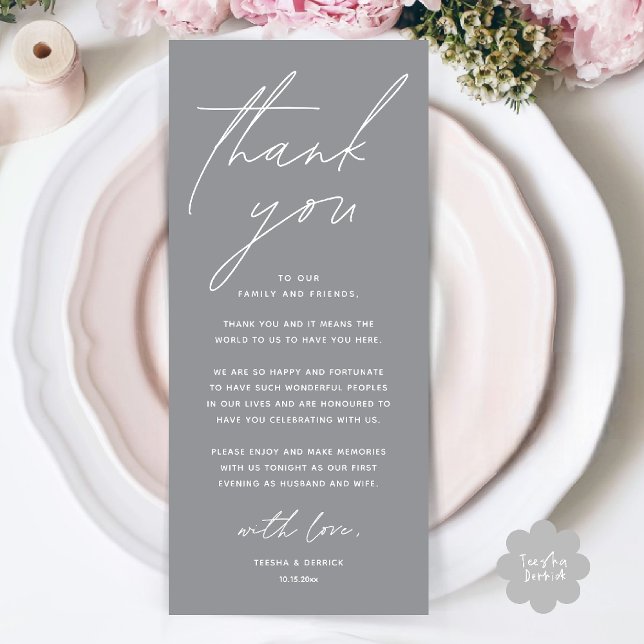 Programa Wedding Minimalist Wedding Dinner Thank You Card (Wedding Minimalist Wedding Dinner Brunch Lunch Reception Thank You Card in Chill Grey)