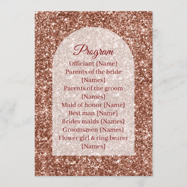 Programa Wedding Program Ceremony Rose Gold Arched Glitter (Anverso)