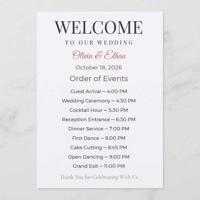 Programa Wedding Programs Flat Ceremony Elegant Keepsake (Anverso)