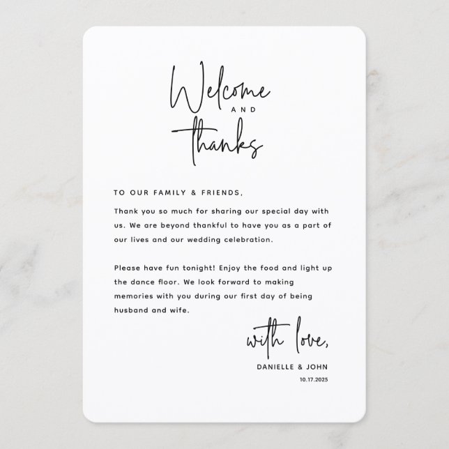 Programa Welcome and Thanks, Place Setting Thank You Card (Anverso)
