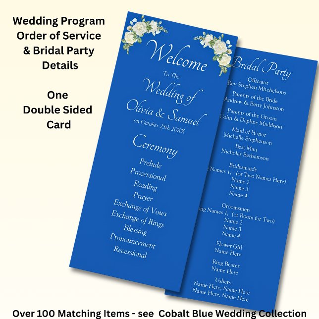 Programa Welcome to Wedding Ceremony, Cobalt Blue White  (Subido por el creador)