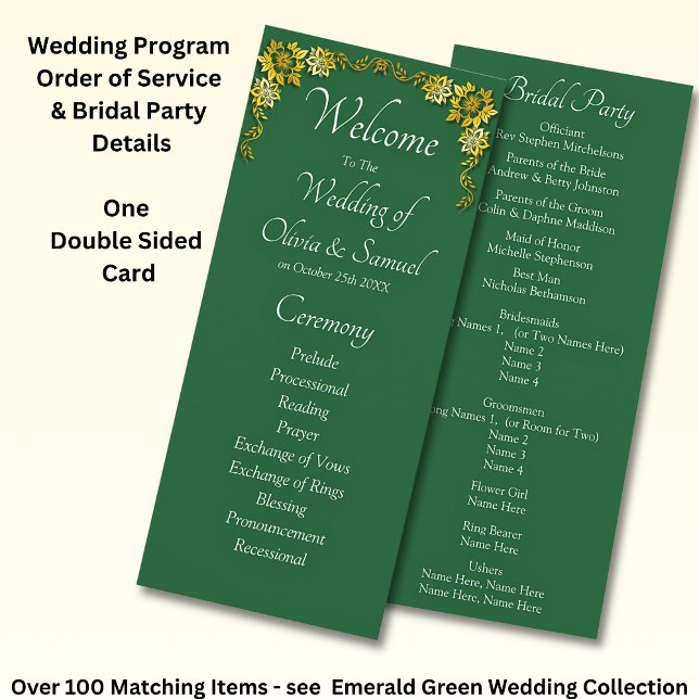 Programa Welcome to Wedding Ceremony, Emerald Green & Gold (Subido por el creador)