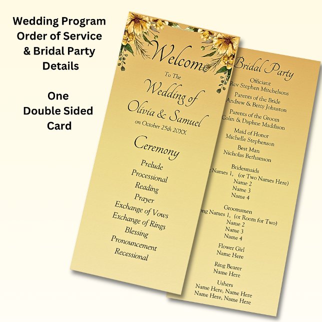 Programa Welcome to Wedding Ceremony, Golden Yellow Flowers (Subido por el creador)