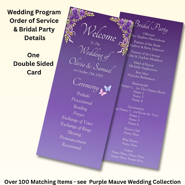 Programa Welcome to Wedding Ceremony, Purple Mauve Flowers  (Subido por el creador)