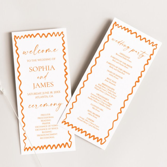 Programa Whimsical Citrus Orange Wavy Border Wedding (Subido por el creador)