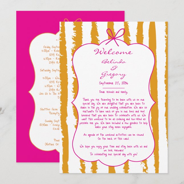 Programa Whimsical Stripes Handwritten Wedding Itinerary  (Anverso / Reverso)