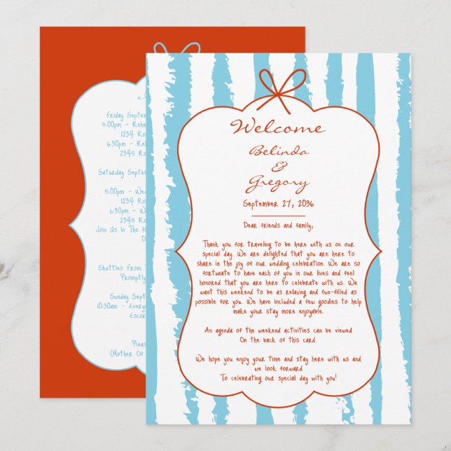 Programa Whimsical Stripes Handwritten Wedding Itinerary (Anverso / Reverso)