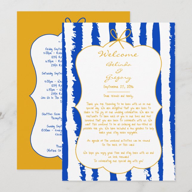 Programa Whimsical Stripes Handwritten Wedding Itinerary (Anverso / Reverso)