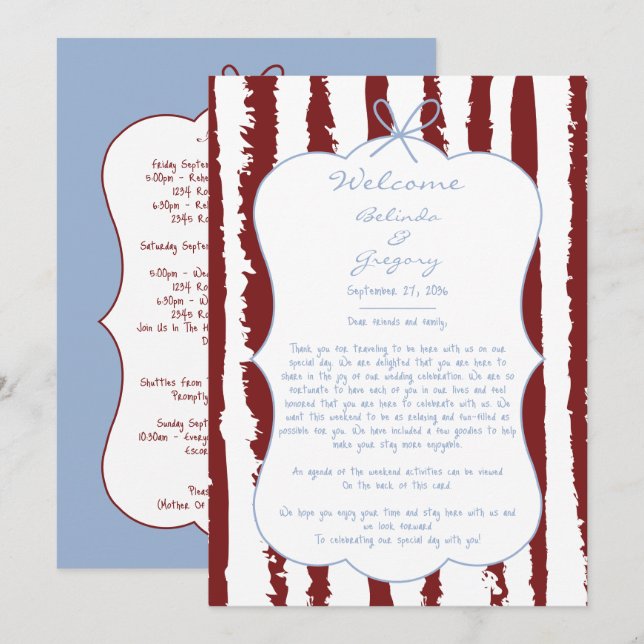 Programa Whimsical Stripes Handwritten  Wedding Itinerary  (Anverso / Reverso)