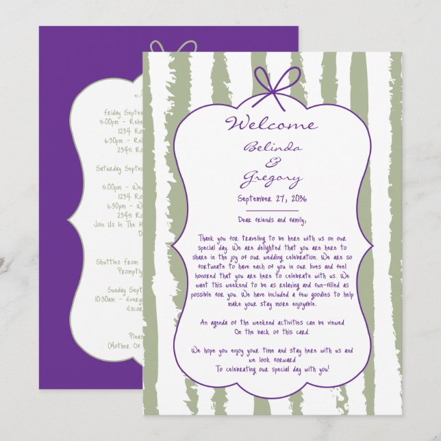 Programa Whimsical Stripes Handwritten Wedding Itinerary (Anverso / Reverso)