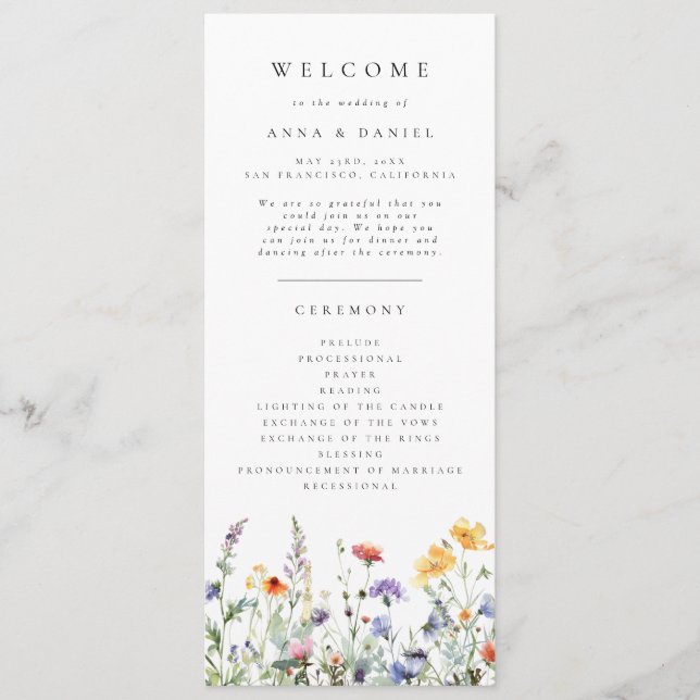 Programa Wildflower Wedding Program (Anverso)